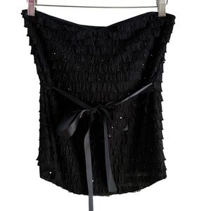 Sparkling Super Cute Black Shelly Tube Top with Ruffles a d Satin Bow